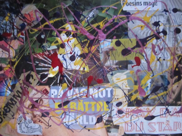 Ett kollage med mina förväntningar 2016. Material: gamla Skriva-tidningar, diverse reklamblad och nagellack