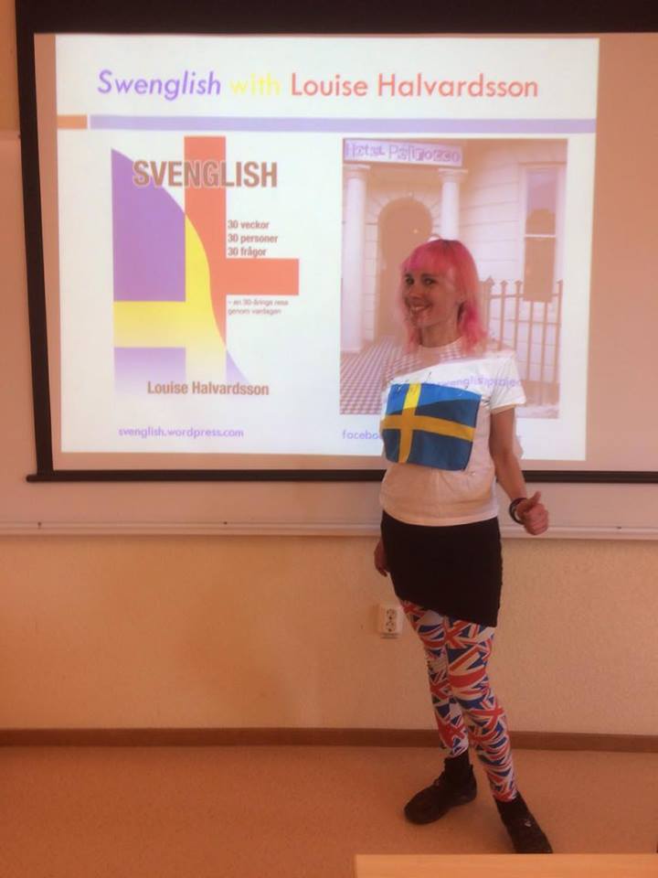 Louise Halvardsson föreläser om Svenglish på Brinellgymnasiet i Nässjö. Foto: Jenny Sandberg